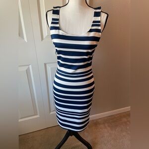 love...ady Navy and White Striped Midi Dress
